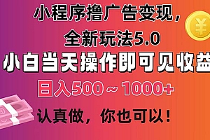 (11293期)小程序撸广告变现,全新玩法5.0,小白当天操作即可上手,日收益 500~1000+