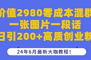 价值2980零成本混群一张图片一段话日引200+高质创业粉,24年6月最新大咖教程【揭秘】