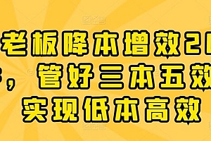 老板降本增效20讲,管好三本五效,实现低本高效