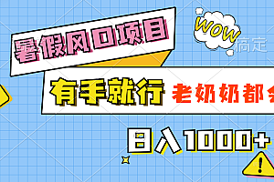 (11375期)暑假风口项目,有手就行,老奶奶都会,轻松日入1000+