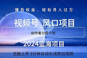 (11388期)2024蓝海项目,3分钟自动生成视频,月入过万