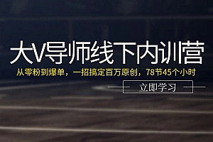 大V导师线下内训营:从零粉到爆单,一招搞定百万原创(78节45个小时)