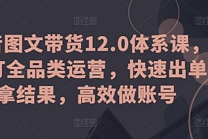 抖音图文带货12.0体系课,主打全品类运营,快速出单拿结果,高效做账号