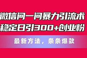 (11486期)微信问一问暴力引流术,稳定日引300+创业粉,最新方法,条条爆款