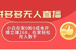 (11521期)拼多多无人直播,小白在家0粉0成本开播立赚268,在家轻松月入数千