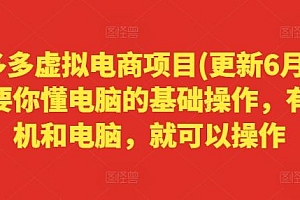 拼多多虚拟电商项目(更新6月),只要你懂电脑的基础操作,有手机和电脑,就可以操作