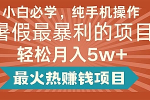 (11583期)小白必学,纯手机操作,暑假最暴利的项目轻松月入5w+最火热赚钱项目