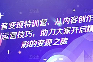 抖音变现特训营,从内容创作到运营技巧,助力大家开启精彩的变现之旅