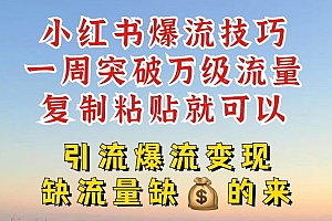 小红书爆流技巧,一周突破万级流量,复制粘贴就可以,引流爆流变现【揭秘】