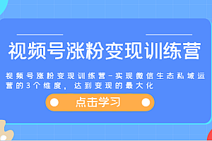 视频号涨粉变现训练营-实现微信生态私域运营的3个维度,达到变现的最大化