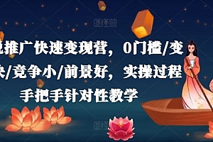 小说推广快速变现营,0门槛/变现快/竞争小/前景好,实操过程手把手针对性教学