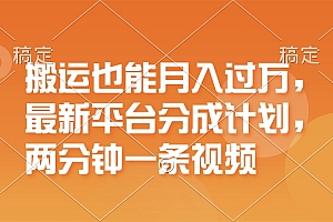 (11874期)搬运也能月入过万,最新平台分成计划,一万播放一百米,一分钟一个作品