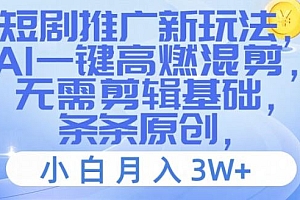 短剧推广新玩法,AI一键高燃混剪,无需剪辑基础,条条原创,小白月入3W+【揭秘】