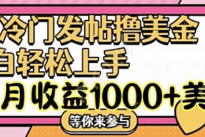 冷门发帖撸美金项目,月收益1000+美金,简单无脑,干就完了【揭秘】