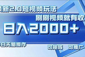 (12011期)最新短视频2.0玩法,刷刷视频就有收益.小白无脑操作,日入2000+