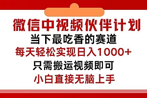 (12017期)微信中视频伙伴计划,仅靠搬运就能轻松实现日入500+,关键操作还简单,…