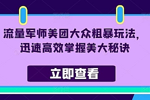 流量军师美团大众粗暴玩法,迅速高效掌握美大秘诀
