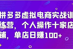 拼多多虚拟电商实战训练营,个人操作十家店铺,单店日赚100+