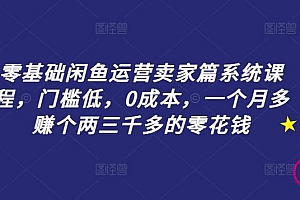 零基础闲鱼运营卖家篇系统课程,门槛低,0成本,一个月多赚个两三千多的零花钱