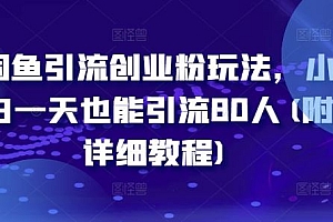 闲鱼引流创业粉玩法,小白一天也能引流80人(附详细教程)