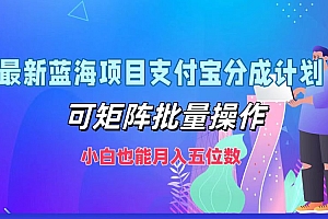 最新蓝海项目支付宝分成计划,可矩阵批量操作,小白也能月入五位数