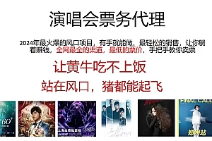 演唱会票务代理,2024年最火爆风口项目,全网最低的票价,小白一分钟上手日入2000+