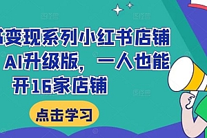 小红书变现系列小红书店铺变现,AI升级版,一人也能开16家店铺