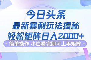 (12584期)今日头条最新暴利掘金玩法揭秘,动手不动脑,简单易上手。轻松矩阵实现…
