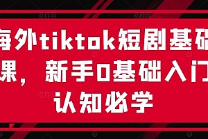海外tiktok短剧基础课,新手0基础入门认知必学