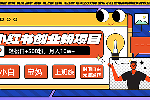小红书创业粉日+500,月入10W+,无脑操作,每天20分钟