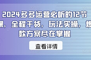 2024多多运营必听的12节课,全程干货,玩法实操,爆款方案尽在掌握