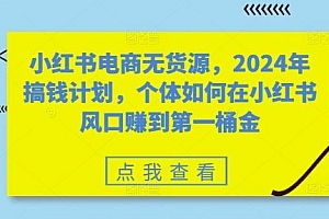 小红书电商无货源,2024年搞钱计划,个体如何在小红书风口赚到第一桶金