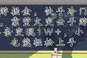 (12892期)手游掘金,快手冷门玩法,靠萤火突击手游,单条变现1W+,小白也能轻松上手