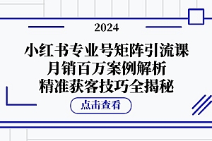 小红书专业号矩阵引流课,月销百万案例解析,精准获客技巧全揭秘