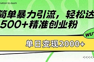 简单暴力引流,轻松达到日引500+精准创业粉,单日变现2k【揭秘】
