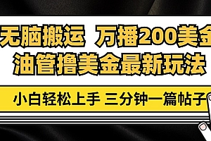 (13050期)油管无脑搬运撸美金玩法教学,万播200刀,三分钟一篇帖子,小白轻松上手