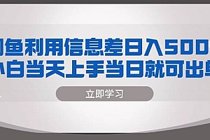 (13170期)闲鱼利用信息差 日入500+  小白当天上手 当日就可出单