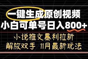(13215期)11月最新玩法小说推文暴利拉新,一键生成原创视频,小白可单号日入800+…