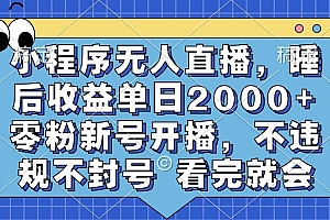 (13251期)小程序无人直播,睡后收益单日2000+ 零粉新号开播,不违规不封号 看完就会