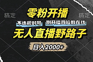 (13292期)零粉开播,无人直播野路子,日入2000+,不违规封号,躺赚收益!