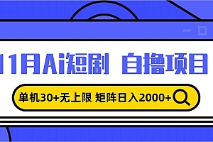 (13375期)11月ai短剧自撸,单机30+无上限,矩阵日入2000+,小白轻松上手