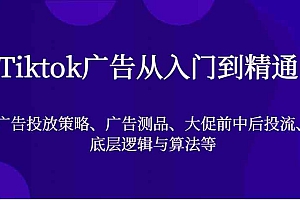 Tiktok广告从入门到精通,广告投放策略、广告测品、大促前中后投流、底层逻辑与算法等