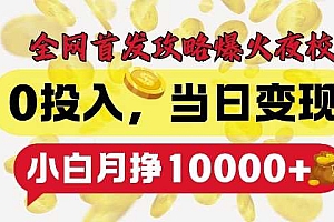 全网首发爆火夜校,0投入,当日变现,小白轻松月入1w+【揭秘】