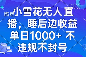 (13491期)小雪花无人直播 睡后收益单日1000+ 零粉丝新号开播 不违规 看完就会