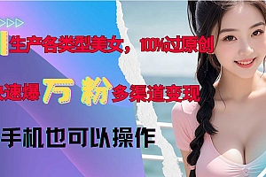 AI生产各类型美女,100%过原创,快速爆万粉,多渠道变现,新手可做