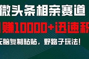 微头条相亲赛道,迅速积累,无脑复制粘贴,野路子玩法,月入1w