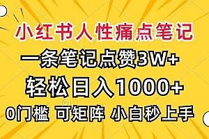 (13637期)小红书人性痛点笔记,一条笔记点赞3W+,轻松日入1000+,小白秒上手