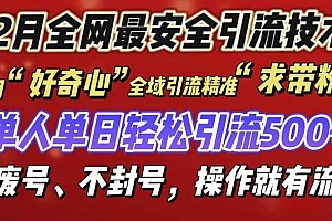 12 月份全网最安全引流创业粉技术来袭,不封号不废号,有操作就有流量【揭秘】