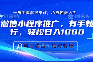 (13709期)微信小程序推广,有手就行,轻松日入1000+