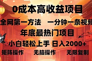 (13723期)0成本高收益蓝海项目,一分钟一条视频,年底最热项目,小白轻松日入…
